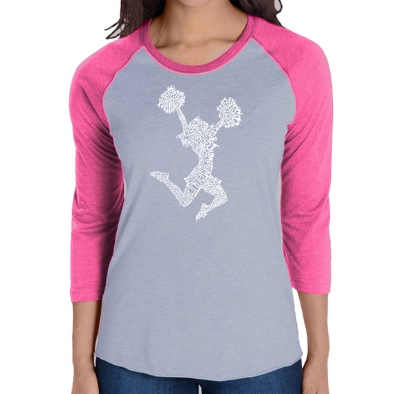 LA Pop Art Women's Raglan Baseball Word Art T-shirt - Cheer