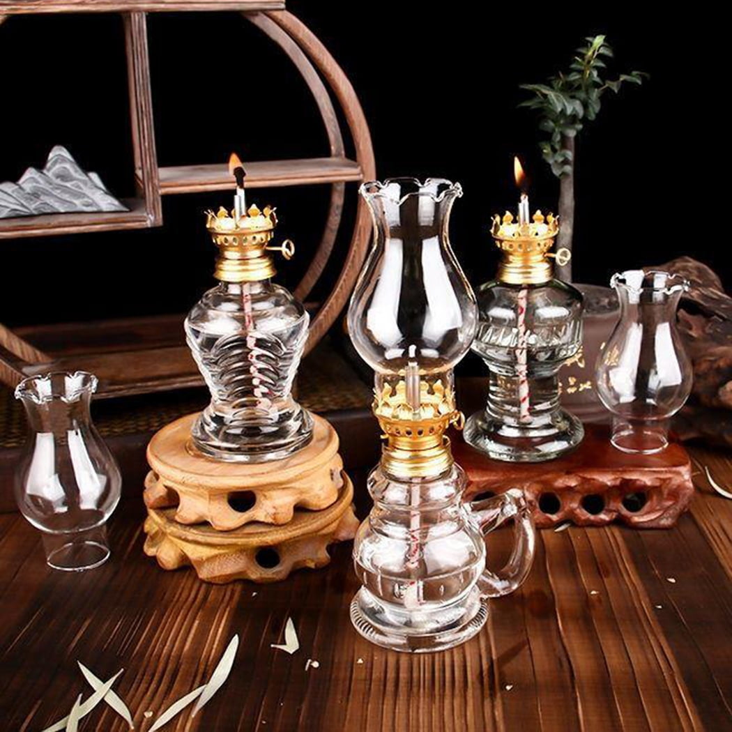 2PCS Glass Oil Lamps for Indoor Use Vintage Kerosene Lamp Oil Lantern Kerosene Lantern with 2 Wicks