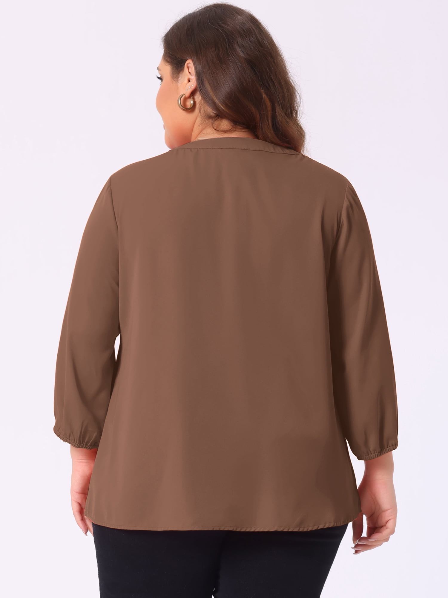 DARING DIVA Women's Plus Round Neck Work Ruffle Chiffon Top 3X Dark Brown