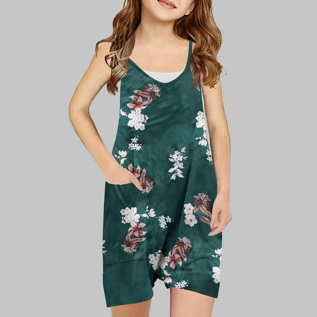 Salopettes pour Filles, Combinaison pour Filles, Mode Nouvelle Combinaison Décontractée Sans Manches à Bretelles Imprimée