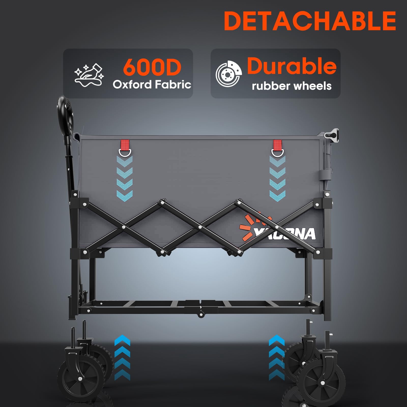 360lbs Foldable Wagon Cart with Extended Tailgate, Extra Long Folding Beach Wagon, Collapsible Cart with Wheels, for Grocery, Camp, Shop, Garden,Gray