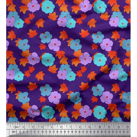 Soimoi polyester Crepe Fabric Leaves & Floral Clip Art Decor Fabric Printed Yard 42 Inch Wide