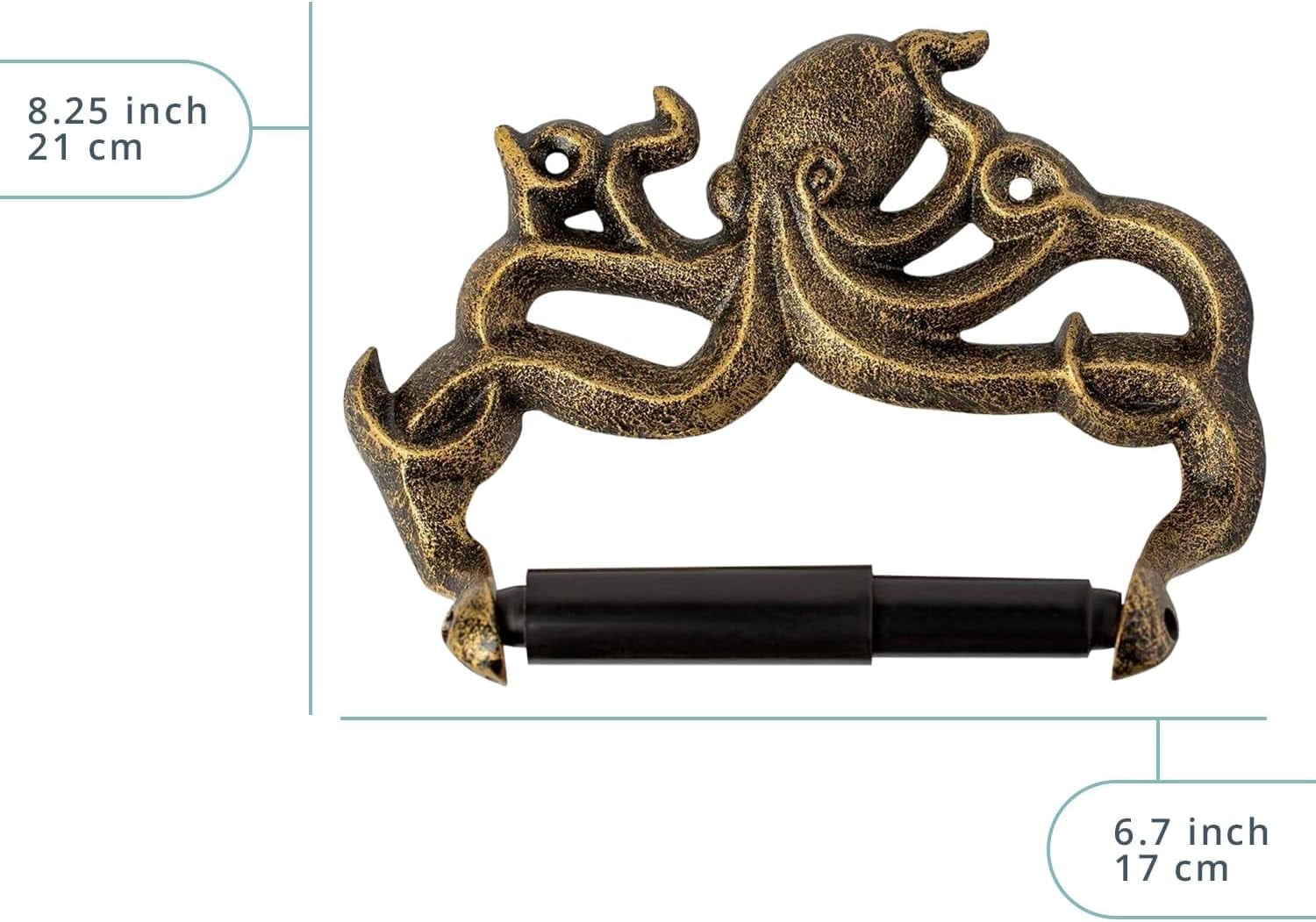 Comfify Cast Iron Octopus Toilet Paper Roll Holder, Wall Mounted Bathroom Tissue Holder with Mounting Hardware, Gold and Black