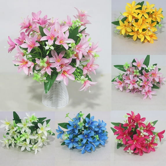 Shenmeida 1Pc Artificial Lily Fake Lily Artificial Flower Wedding Party Decor Bouquet Home Hotel Office Garden Craft Art Decor