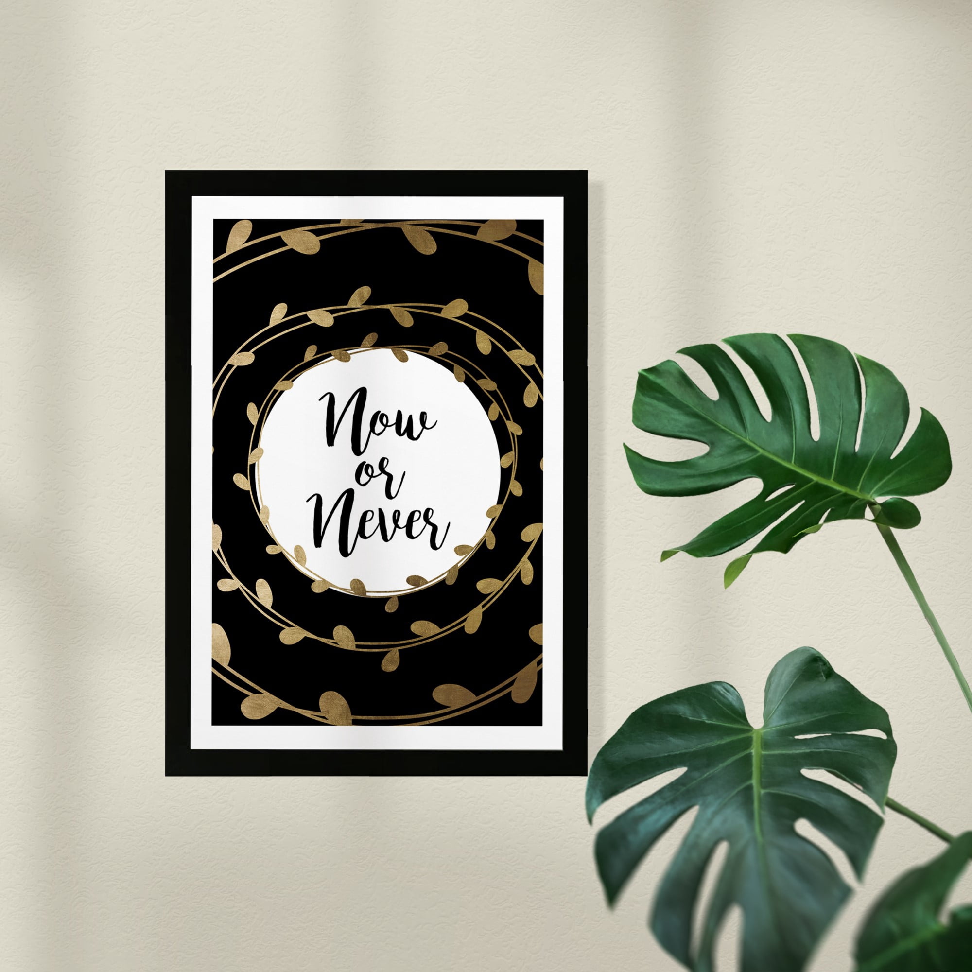 Wynwood Studio Typography and Quotes Framed Wall Art Prints 'Now or Never' Motivational Quotes and Sayings - Black, Gold, 13" x 19"
