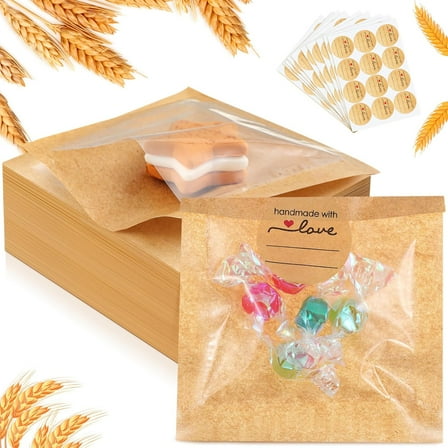 100 Bags - 7.1 x 7.5 " Crystal Clear Protective Closure Bags with Self Adhesive Flap - Clear Resealable Cello / Cellophane Bags Good for Bakery, Candle, Soap, Cookie Poly Bags