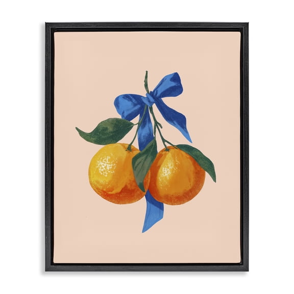 Stupell Industries Farmhouse Two Oranges with Blue Bow Black Floating Frame Canvas Art, 17 x 21, by Imagine It Images