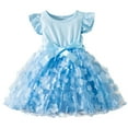 thumbnail image 1 of LUOGENLI Robe Enfant Filles Robe en Tulle Fête Fleurs Imprimés Nœud Papillon Manche Courte Robe Robes Robe pour Filles Denim Noir Bleu 1-2 Ans, 1 of 8
