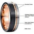 thumbnail image 4 of 8mm Rose Gold Groove Tungsten Rings for Men Women Two/Three-Tone Wedding Bands Black Brushed Finish Comfort Fit Size 6-15, 4 of 6