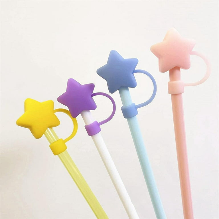 6pcs Straw Tip Caps Straw Caps Reusable Straw Covers Cartoon Straw  Protective Cover (Star, 9)