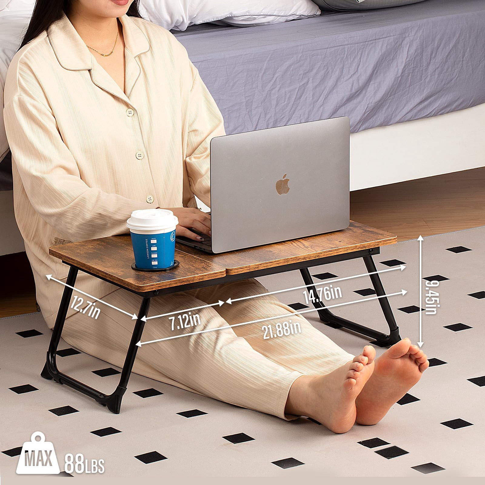 Laptop Desk For Bed Couch  Adjustable Foldable Table With Cup Holder Breakfast Serving Tray Portable Lap Stand Working Reading Writing Eating Gaming In Sofa Floor(retrobrown)