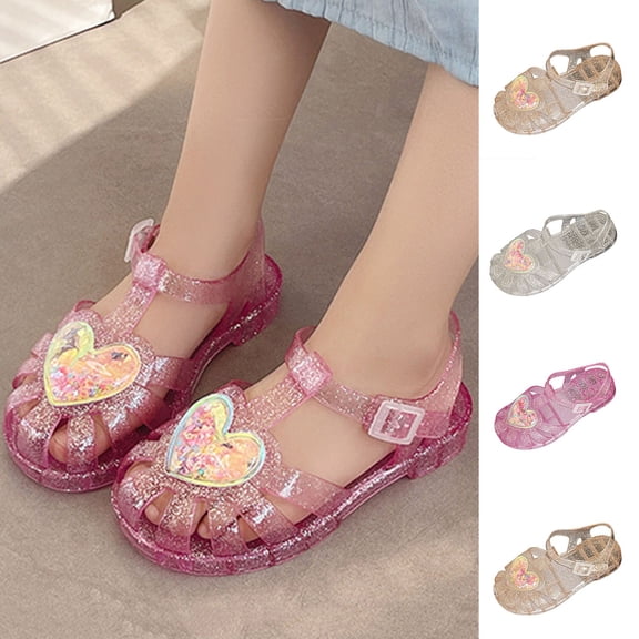 Auroural Jelly Sandals for Girls,Closed Toe Summer Shoes Fisherman Gladiator Water Beach Flat Sandals Girls' Soft-Soled Comfortable Crystal Shoes Jelly Princess Shoes Kids Beach Sandals (3-10 Years)