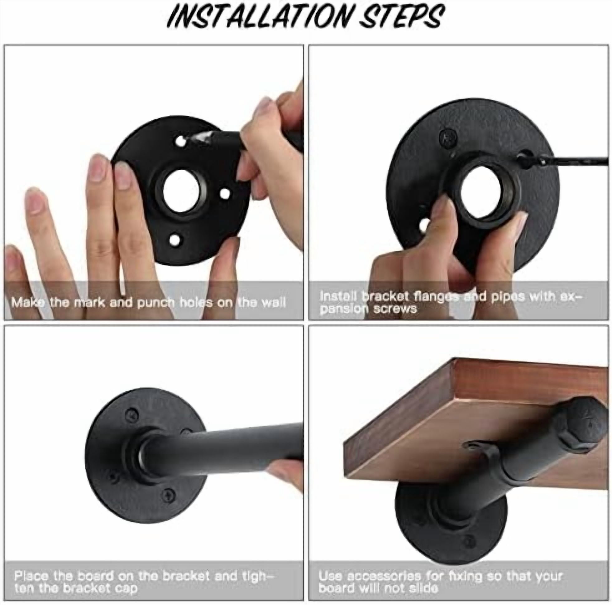 Industrial Pipe Shelf Brackets 10 Pack Wall Mount DIY Shelving Brackets 8 in Pipe Decor Wall Rustic Garment Rack Floating Shelf Bracket