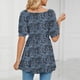 thumbnail image 4 of Camiseta con cuello en V para mujer, mangas abullonadas, camiseta con estampado suave y cómodo para compras diarias, 4 of 6