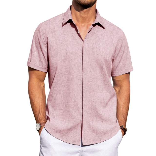 Camisa J.VER de lino para hombre, manga corta, con botones, rosa, talla 4XL