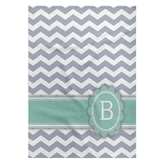 3dRose, Letter B monogram on grey and white chevron with mint - gray zigzags - personal initial zig zags, 22x30 Bath Hand Pool Towel
