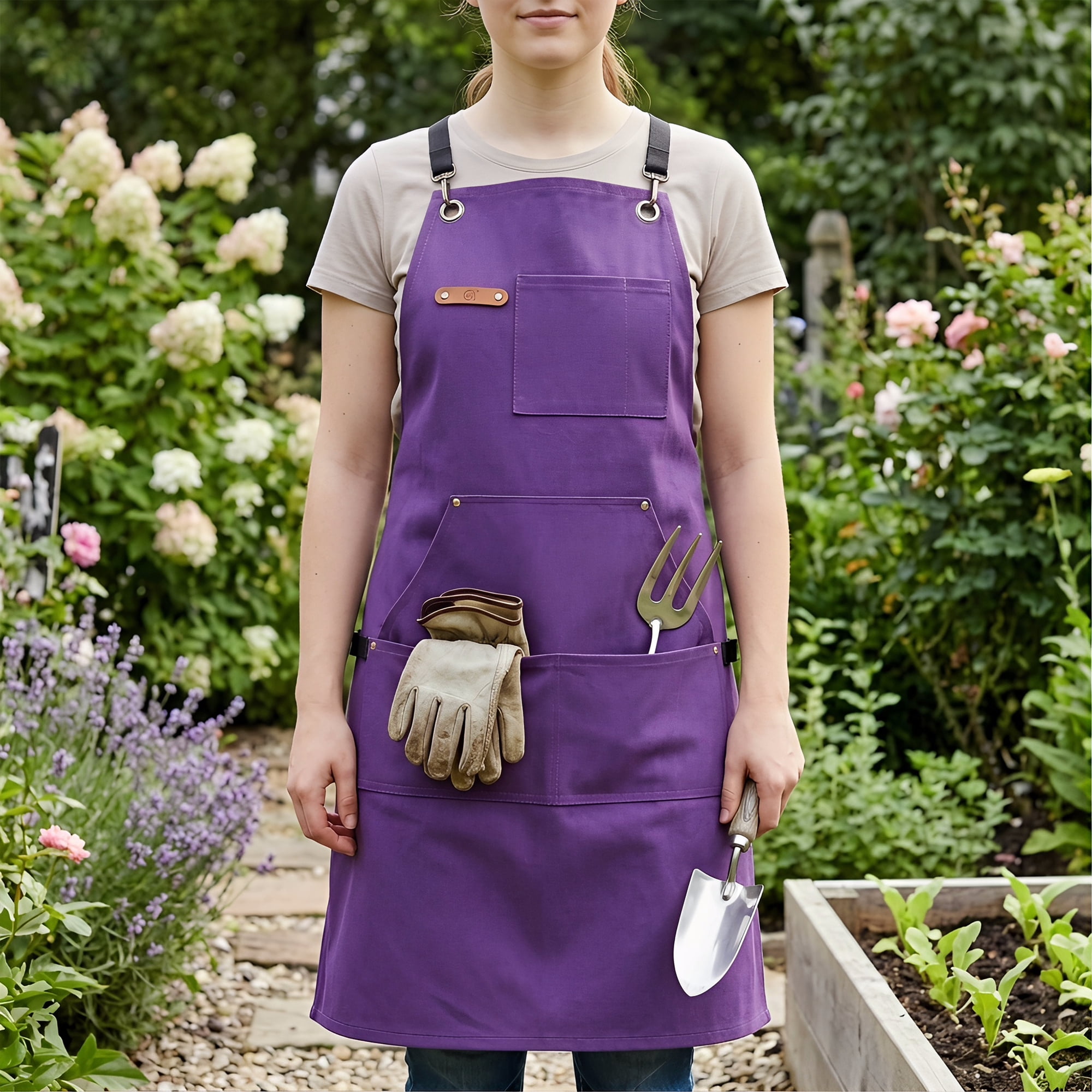 Unique Bargains Adjustable Waterproof Kitchen Apron with Pockets Durable Polyester Purple