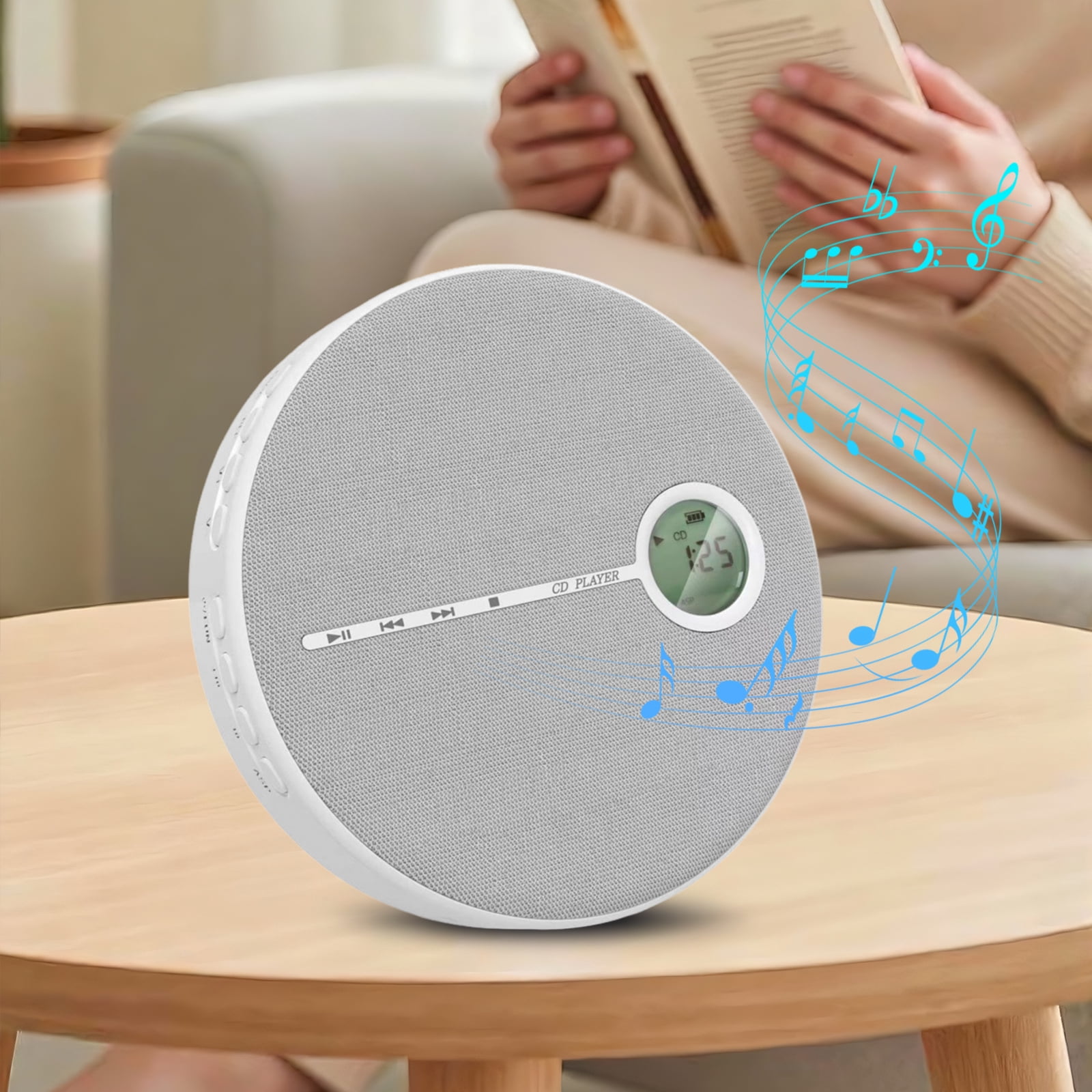 HUISZJ Portable CD Player, Rechargeable Personal CD Player with Speaker, Personal Music Player with Earphone (Gray)
