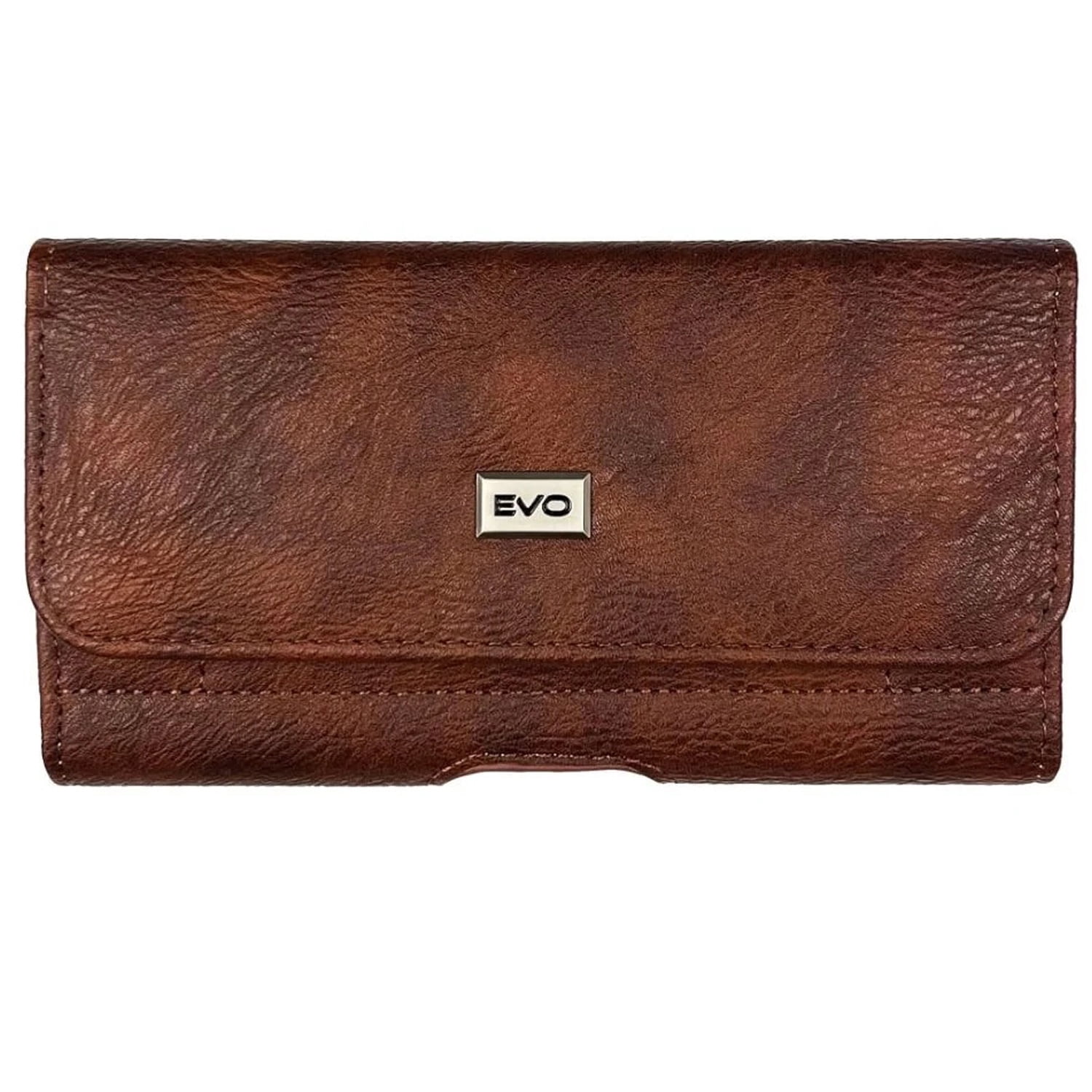 EVO 5.5" Leather Phone Sleeve with Horizontal Textured Pattern - Brown