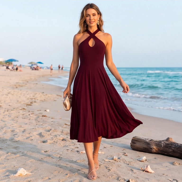 high neck flowy maxi dress Kailani Chic Flowy High Neck One Shoulder Pleated High Slit Maxi Dress