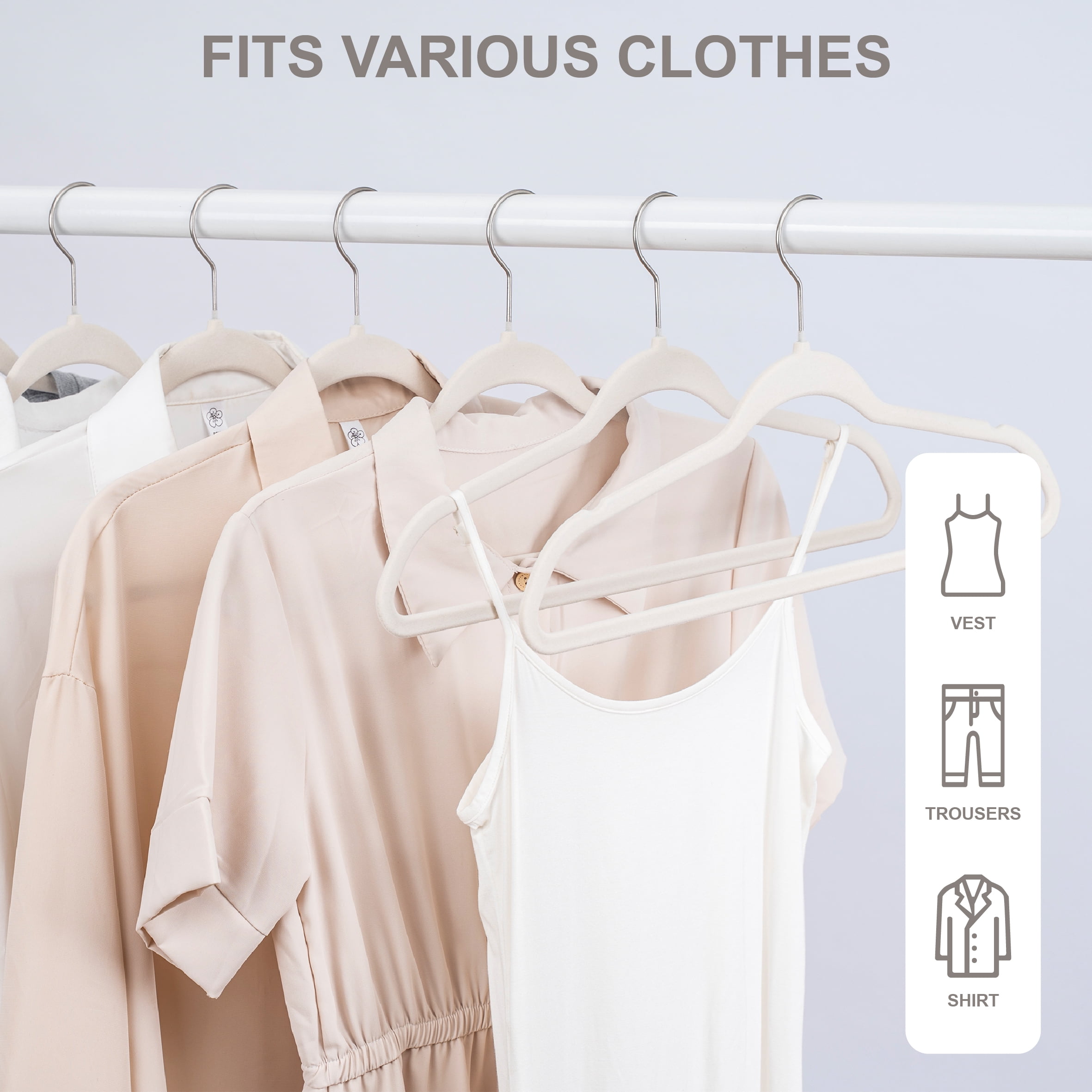 Better Homes & Gardens Ultra Slim Non-Slip Velvet Hangers, Beige, 30 pack