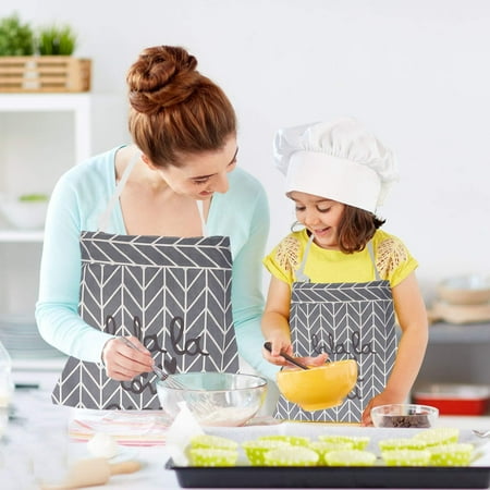 

2 Pack Kitchen Apron - Aprons With Pockets For Kids And Adults Perfect For Fashion Mommy And Me Cooking Baking Painting Gray a