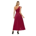 thumbnail image 2 of TiaoBug Womens One Shoulder Ruffle High Split Bodycon Maxi Dress Wedding Evening Party Gown Cocktail Clubwear Burgundy XXL, 2 of 7