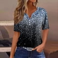 thumbnail image 2 of Camiseta para Mujer Camiseta Estampada Botón Manga Corta Diario Fin de Semana Moda Básica Cuello en V Regular Top Azul/XL, 2 of 5