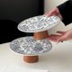 thumbnail image 5 of Frutero de cerámica con pedestal floral y base de madera, plato decorativo for aperitivos, 5 of 7