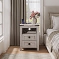 thumbnail image 2 of KeyWhat Farmhouse Nightstand with Charging Station for Bedroom, 2-Drawer Rustic End Tables for Living Room, Antique Brush White, 2 of 7