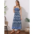 thumbnail image 4 of DARING DIVA Spaghetti Strap Smocked Maxi Boho Floral Dress M Blue, 4 of 6