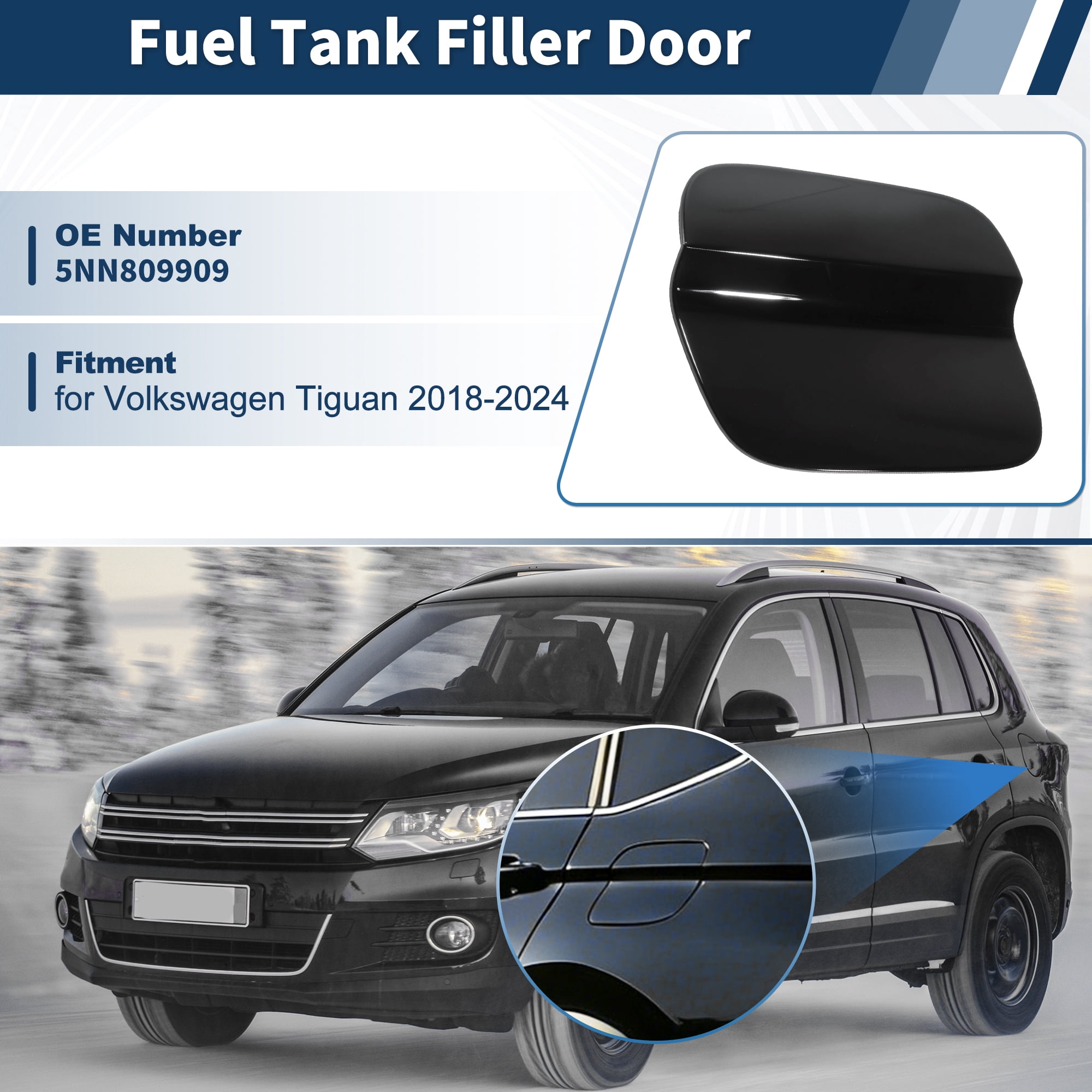 Unique Bargains Black Fuel Door Gas Filler Lid Cover Cap 5NN809909 for Volkswagen Tiguan 2018-2024 Rear Fuel Filler Door Gas Tank Cap Cover
