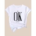 thumbnail image 4 of Chic OK Letter Print Casual Tee for Women - Crew Neck, Short Sleeve, Breathable Polyester - Perfect for Spring/Summer/Fall, Artistic, OK, Black Women, Casual, T-shirt, 4 of 7