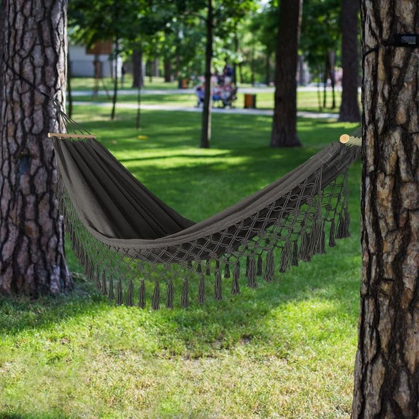 SHANNA Boho Hammock Camping Tassel Hammock for Patio, Yard, Beach Wedding Decor, Outdoor and Indoor, Hanging Hammock Swing,Gray