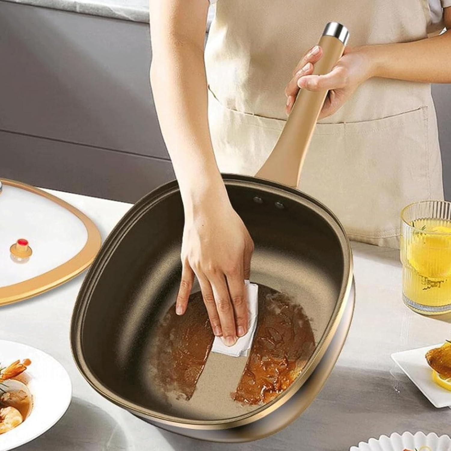 12in Titanium Alloy Non-Stick Pot with Lid, Titanium Pans for Cooking with Steamer, Non Stick Frying Saute Pan with Ergonomic Stay-Cool Handles Cookwarefor Cooking, Frying, Baking(No Steamer)