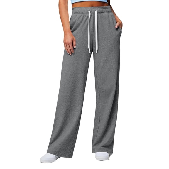 Womens Sweatpants Daily Elastic Waist Pockets Straight Solid Color Casual Pants Loose Pockets Long Trousers Pants