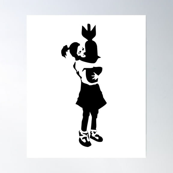 Banksy Girl Hugging Bomb Poster, 24x36 UNFRAMED