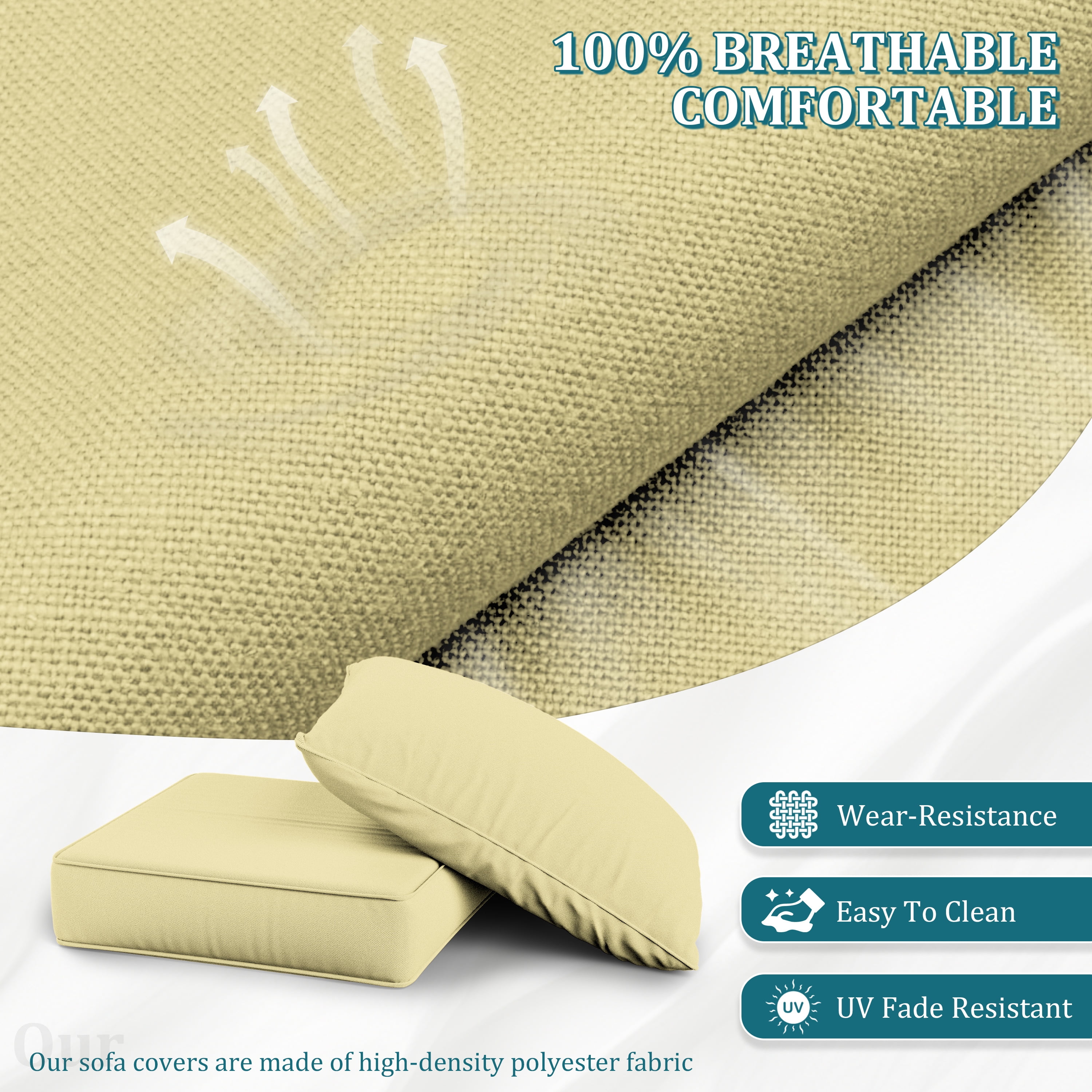 Kimunuk Outdoor Deep Seat Cushion Set, 24" x 24" x 6.5" Patio Furniture Chair Cushions Replacement for Sofa Couch, Creamy Yellow