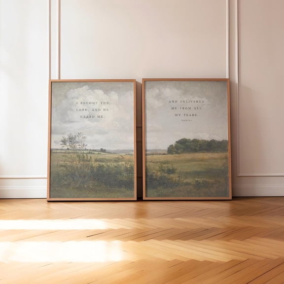 Christian Wall Art Psalm 34:4 I Sought The Lord Landscape Bible Verse Set 2 Unframed Paper Print 8x12