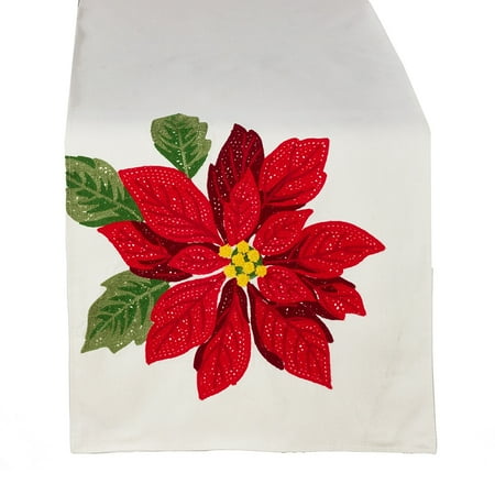 

Fennco Styles Classic Holiday Embroidered Poinsettia Table Runner 16 X72 Rectangular