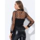 thumbnail image 4 of Allegra K Blusa superpuesta elegante con cuello simulado y pajarita de malla con lunares para mujer Negro XS, 4 of 5