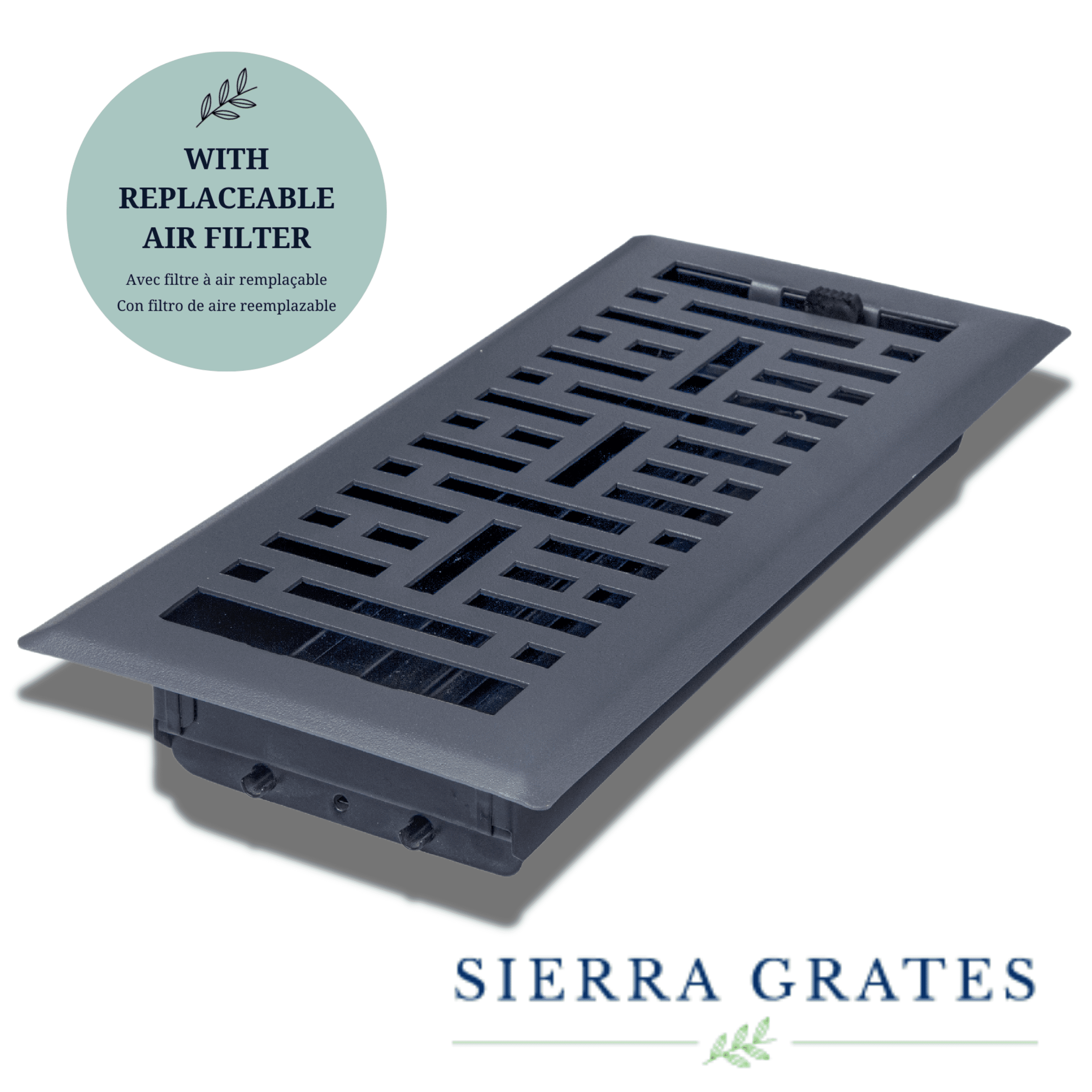 Sierra Grates 4” x 10" Metro Design Floor Register With Air Filter - Granite Grey finish - Vent Covers for Home Floor