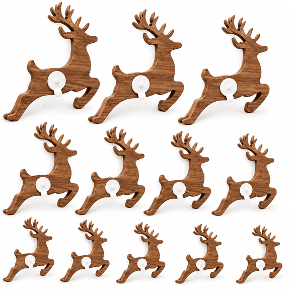 3D Reindeer Christmas Wall Art, 12-Pack Wooden LED Decor with Warm Glow for Living Room and Entryway