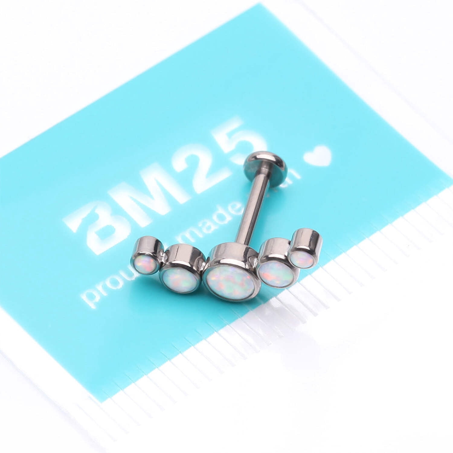 Implant Grade Titanium Journey Fire Opal Curve Top Internally Threaded Flat Back Stud Labret