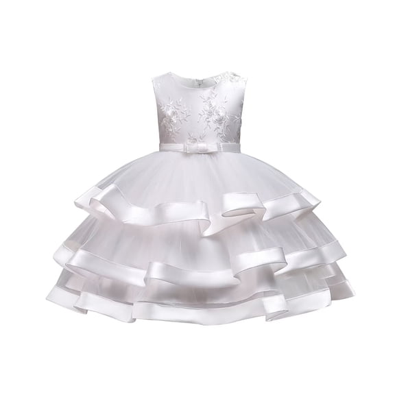 BintaRealwax Flower Girl Dress Embroidery Birthday Sleeveless Wedding Trail Puffy Tulle Layer Skirt Hem