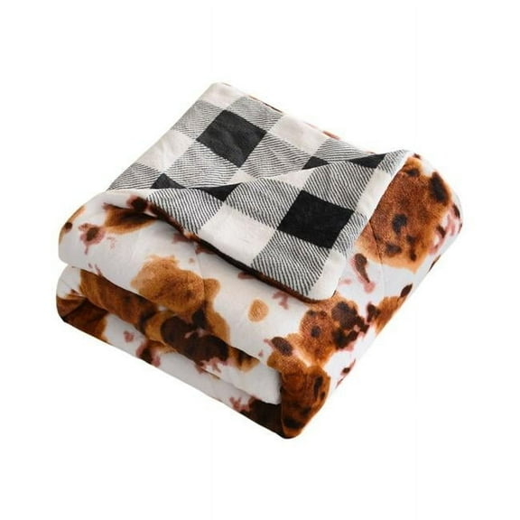 HomeRoots 535294 50 x 60 in. Brown & White Velvet Quilted Animal Print Plush Throw Blanket