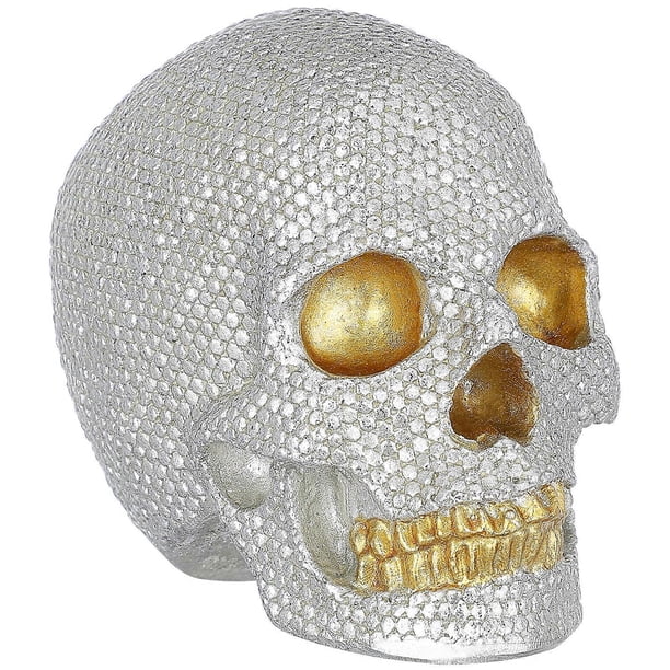 Skull Figurine Halloween Party Home Decor Silver Resin Material for 1Pack