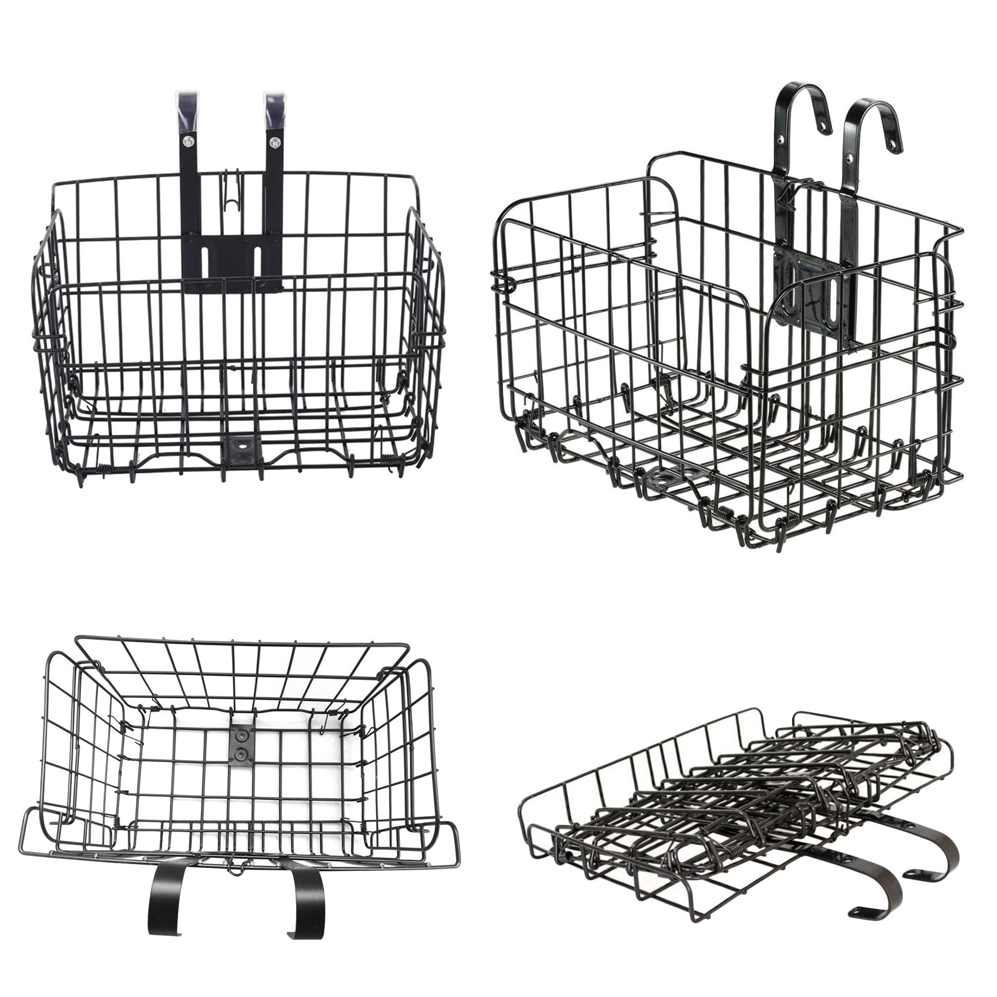 Semfri Folding Bicycle Front Cargo Basket,Rustproof Metal with Mesh Cover (Black)