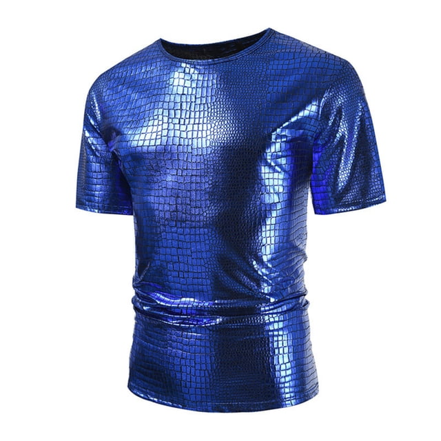 Tops para hombre, blusas y camisas de cuello redondo y manga corta para hombre, camisa de lentejuelas de moda para hombre, camisa de manga larga con cuello vuelto brillante y de moda, abrigo de poliés