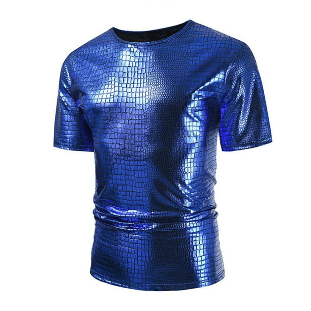 pstuiky camisetas para hombre, Camisa de lentejuelas de moda para hombre, con cuello vuelto brillante y manga larga. camisas casuales para hombre l